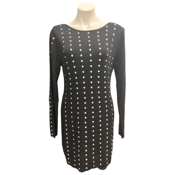 INC International Concepts Black Studded Mini Fitted Dress Long Sleeve Size L - Picture 4 of 10